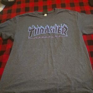 Thrasher Charcoal Tee with Purple Flame Logo